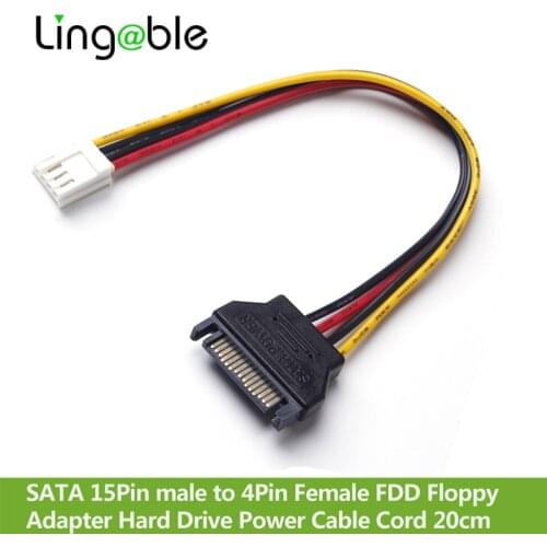 Lingable SATA Power Converter Cable Serial ATA 15Pin Male to 4Pin Female FDD Floppy Adapter Hard Drive Power Cables Cord 20cm