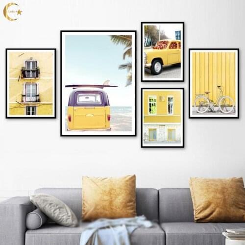 Surf Car Windows Bicycle Canvas Painting Yellow Scenery Nordic Posters and Prints Wall Art Pictures for Living Room Home Decor