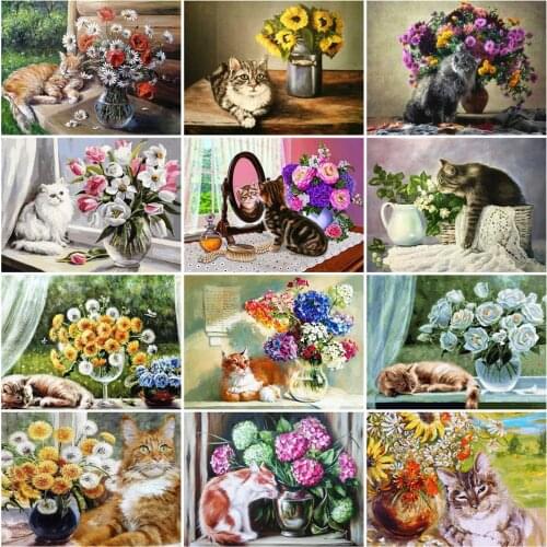 HUACAN Picture By Number Cat Handpainted Wall Art Painting By Numbers Animal Unique Gift For Adults For Living Room