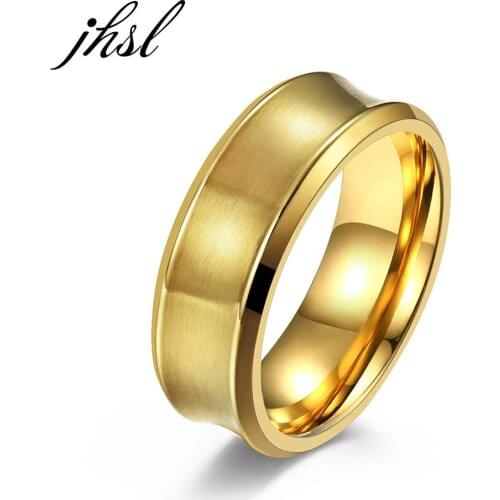 JHSL 8mm Concave Rings Men Male Black Gold Color Silver Color Stainless Steel Fashion Jewelry Gift Size 7 8 9 10 11 12
