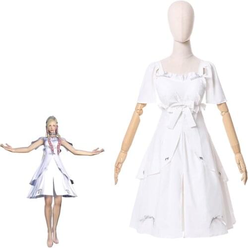 Game FF14 Minfilia Cosplay Costumes FINAL FANTASY XIV Cos Play Pure White Suit Woman Dress Set Cute Miko of Light Costume