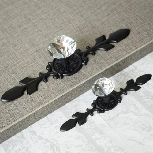 Crystal Glass Cabinet Knobs Black Back Plate with Glass Knob Door Pulls Dresser Knob Zinc Alloy Closet Pull Handles Hardware