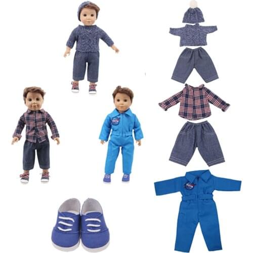 Doll Clothe Flight Suits&Rainbow Short sleeves Plaid Suit For 18 Inch&43 Cm Dolls&New Born Baby Generation Boys Birthday Gifts