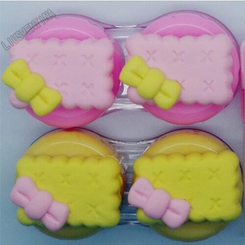LIUSVENTINA DIY resin bow cooky double US-pupil storage box contact lens case for eyes contact lenses box for glasses