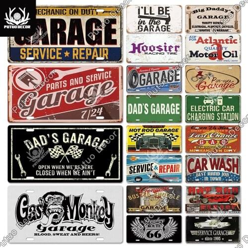 Putuo Decor Garage Licenses Plate Metal Sign Plaque Tin Sign Decoration Car Plate for Living Room Door Club Garage Wall Decor