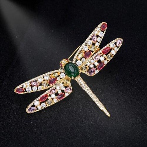 Trendy Fashion Elegant Color Dragonfly Corsage European And American Banquet Simple Sweet Gem Pin Coat Jacket Brooch Female
