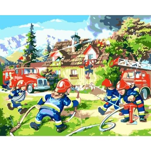 DIY Painting By Numbers Firemen Drawing On Canvas HandPainted Painting Art Gift DIY Home Decoration
