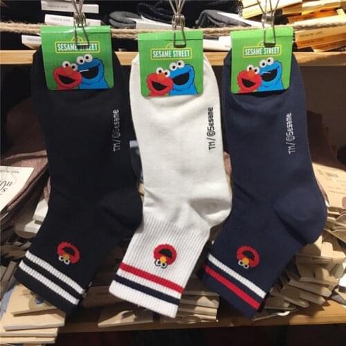 Socks Women Sesame Street Cartoon Cosplay Socks Elmo Cookie Monster Funny Cute Sock Streetwear Autumn Winter Cotton Socks Meias