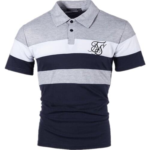 2021SikSilk New Mens Color-Blocking Slim-Fit T-Shirt Summer Fashion Breathable Cotton Mens Short-Sleeved Lapel Pullover Top+12