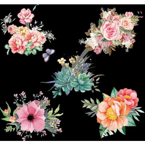 Botany Rose Flowers Iron on Patches for Clothing Butterfly Heat Transfers on Clothes for T-shirts Stickers Applications