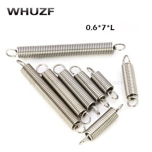 Free shipping 50PCS 0.6 x 7mm 0.5mm stainless steel Tension spring with a hook extension spring length 15mm to 60mm