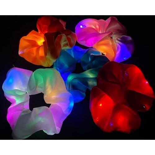 New Arrival Girls LED Luminous Scrunchies Hairband Ponytail Holder Headwear Elastic Hair Bands Solid Color Hair Accessories