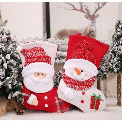 Christmas Stocking Wide Application Eye-catching Knitted Fabric Santa Snowman Stockings Ornament for Festival Dropshipping