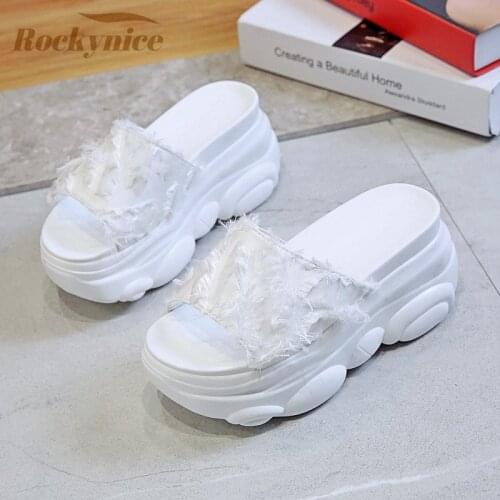 Womens Summer Casual Slippers New Fashion High Platform Beach Shoes Wedge Slides Chunky Sandals Sweet High Heels Beach Slippers