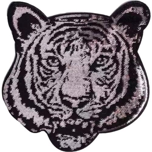 Silver/Gold Sequins Tiger Head Patch for Clothing Iron on Sequined Patch DIY Accessories DIY Decoration Applique large
