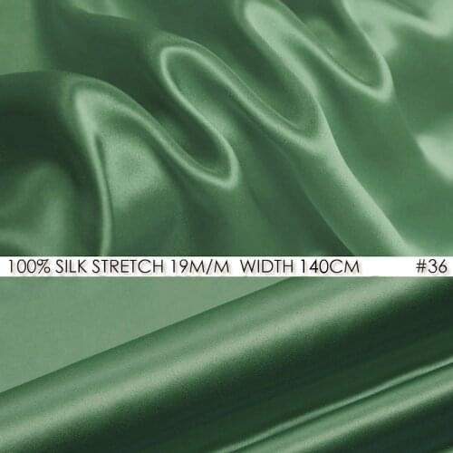 Silk stretch satin 140 cm, width 19momme / pure silk satin, spandex fashion fabric party dress silk Sea Green NO 36