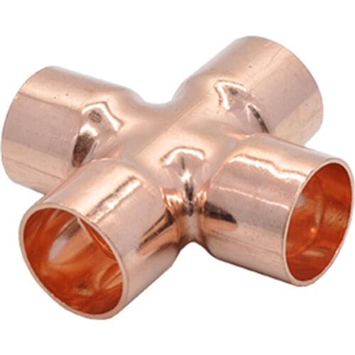 15/16/22/28/35/45mm Inner Dia Copper End Feed Solder Cross 4 Ways Coupling Plumbing Fitting Connector Coupler
