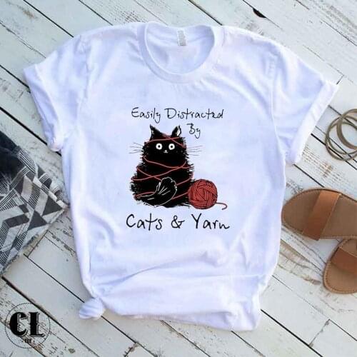Cat Print Women Tshirt White Casual Funny T Shirt Summer Clothes Ulzzang Tees Tops Gift 90s Lady Yong Girl 3 Color Drop Ship