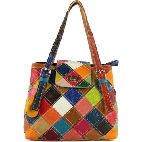 Womens Leather Portable Messenger Bag European and American Style Stitching Leather Womens Bag Clutch Women Leather Handbags