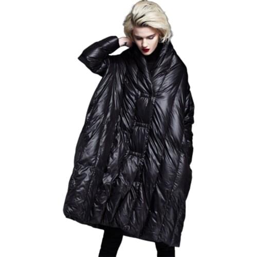 Europe Station White Duck Down Women Clothing New Winter Explosion Graphic Designer A Word Version Long Cloak Down Jacket Femal