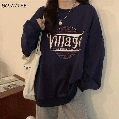 Sweatshirts Women Letter Korean Style Chic Trendy Popular Retro Loose Leisure College Students Unisex BF Daily Female Clothing