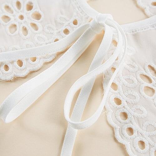 Women Decorative False Fake Collar Hollow Out Jacquard Lotus Floral Big Shawl Wrap Lace-Up Bow Necklace Short Capelet