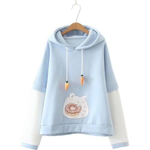New Fleece Preppy Style Women Cartoon Plus Velvet Hooded Loose Harajuku Sweatshirts 2020 Winter Sweet Hoodies 2010694