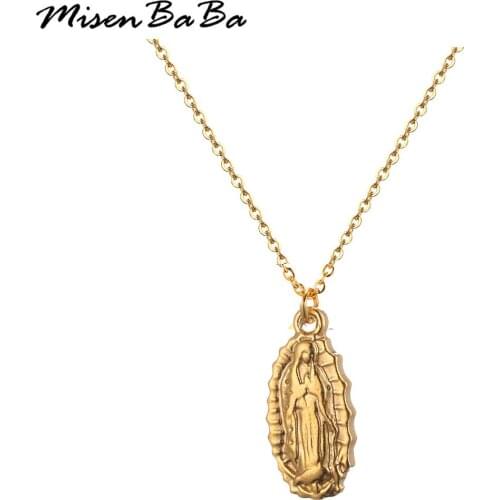 Stainless Steel Virgin Pendant Necklace For Women Girls Simple Design Religion Catholic Jewelry