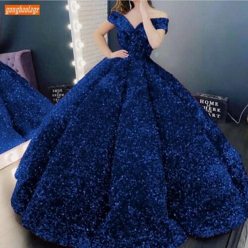 Royal Blue Evening Dresses 2020 Lace Up Robe De Soiree Sparkly Sequined Custom Made Evening Gowns Long Women Party Dress Formal