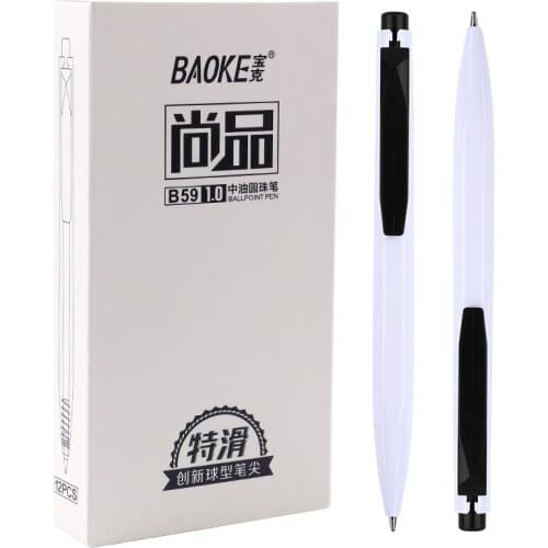12 Baoke B59 Ballpoint Pen 1.0mm Oil Pen Black Push-type Student Multicolor Writing Pen Office Stationery