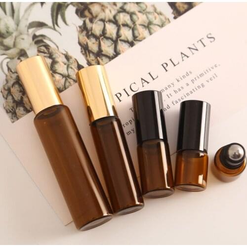 20pcs 1ML 2ML 3ML 5ML 10ML Amber Roll On Roller Bottle for Essential Oils Refillable Perfume Bottle Deodorant Containers