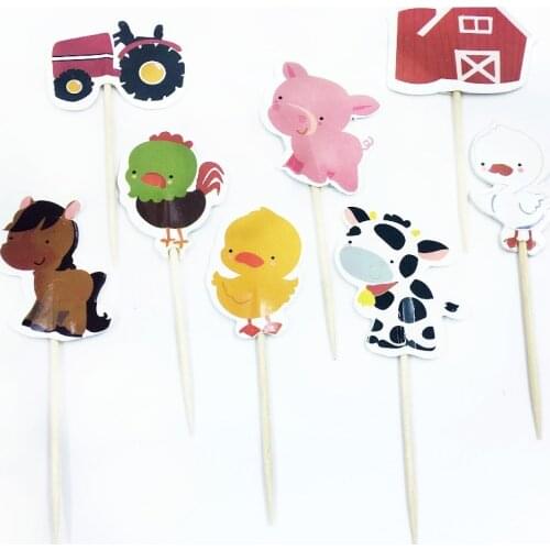 24 pcs Multicolor Useful Craft Farm Animal Party Cupcake Toppers Picks For Kids Birthday Party Favors Party Cake Decoration Flag