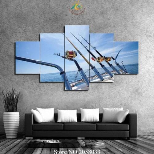 3-4-5 Pieces Fishing Rod At Sea Sailing Modern Wall Art Painting HD Printed On Canvas Home Decor Pictures Wall Art Pictures