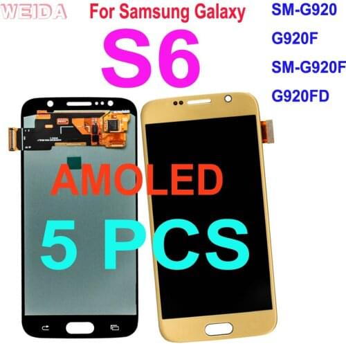 5 PCS AMOLED LCD For Samsung Galaxy S6 SM-G920 G920F SM-G920F G920FD LCD Display Touch Screen Digitizer Assembly Replacement