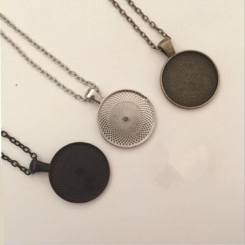 5pcs Necklace Pendant Blank Cabochon Base Setting Necklace Chains Clasp for Jewelry Making DIY Round Blank Pendant Tray 25mm