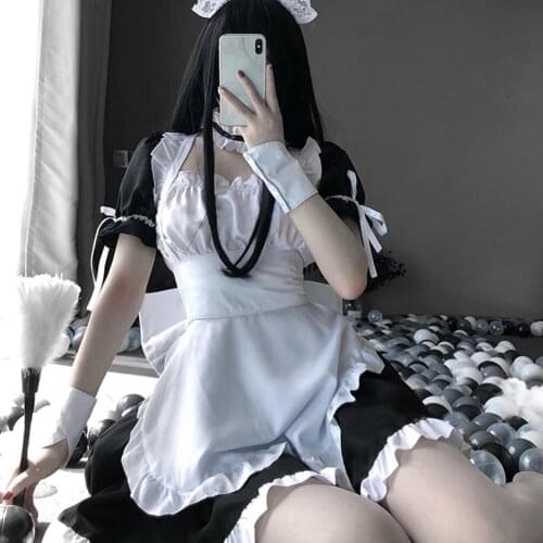 Amine Maid Cosplay Clothes Black Kawaii Lolita French Dress Girls Woman Waitress Party Stage Costumes Japanese Cafe Outfit 2021
