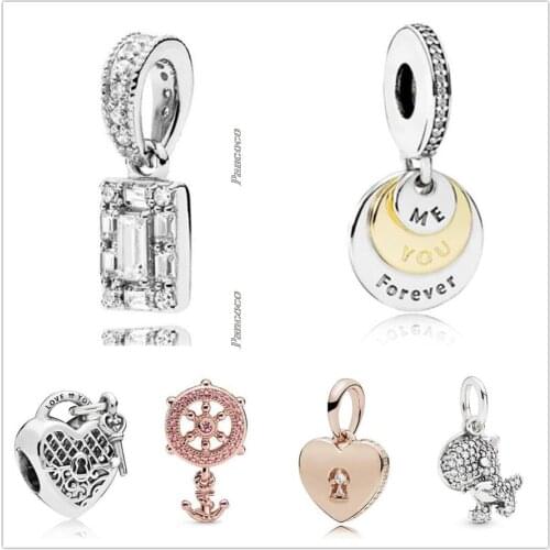 Authentic 925 Sterling Silver Openwork Love Heart Lock & Key Pendant Charm Beads Fit Pandora Bracelet & Necklace Jewelry
