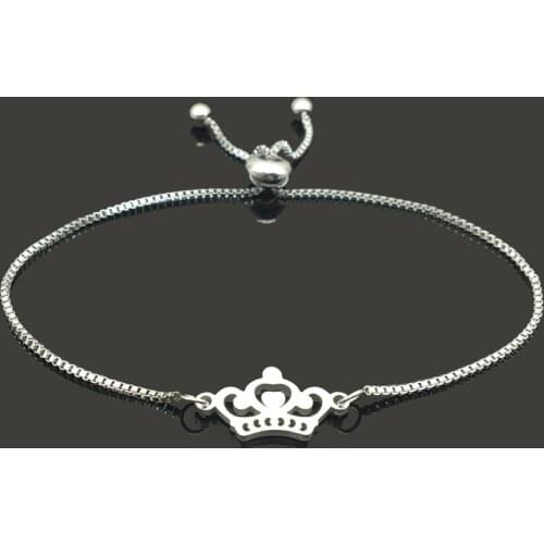 New Crown Stainless Steel Charm Slide Bracelets For Women Girls Fashion Lucky Gift Bracelet Jewelry