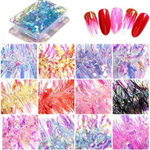 1 PC Nail Cellophane Laser Colorful Aurora Mirror Sticker 12 Color Shiny Nail Accessories Beauty Nail Art DIY Decorative