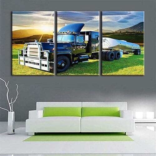 Home Decor 3 Piece Semi-Trailer Truck Poster Wall Art Canvas Painting Modular Pictures for Living Room Gift Artwork