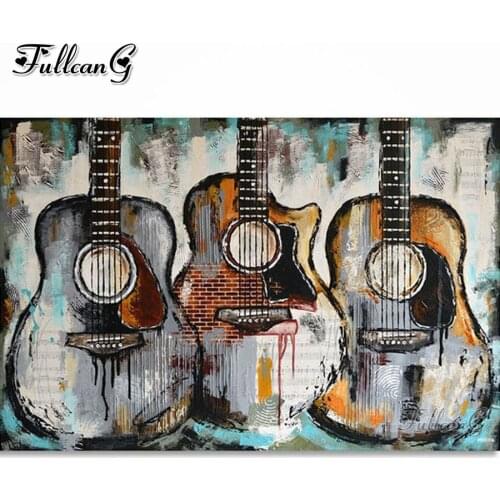 FULLCANG Retro guitar music 5d diy diamond painting full square round drill rhinestone embroidery kit wall decoration FG0016