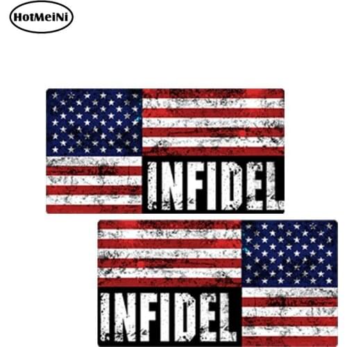 HotMeiNi 13cm x 6.8cm INFIDEL USA FLAG MIRROR 2 pack Sticker Car Vinyl Truck Decal Bumper 3D Car styling