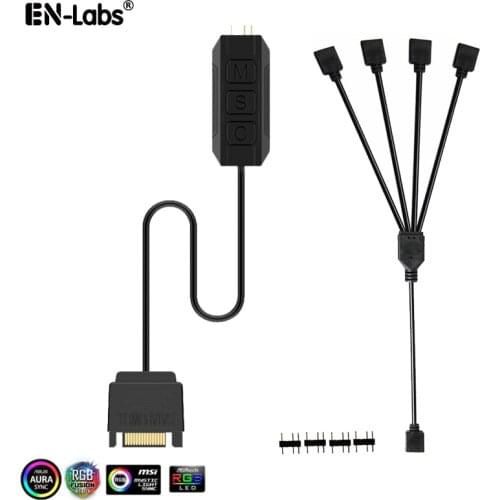 RGB Controller Splitter Cable Converter,SATA 12V 4-Pin AURA 5V 3Pin ARGB 3 Button LED 2 3 4 5 Hub Adapter for Light Strip,Lamp