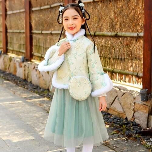 Embroidery Suit for Girls New Year Children Clothing Patchworked Coat and Skirt Set for Toddler Girls Elegent Girls Winter Sets
