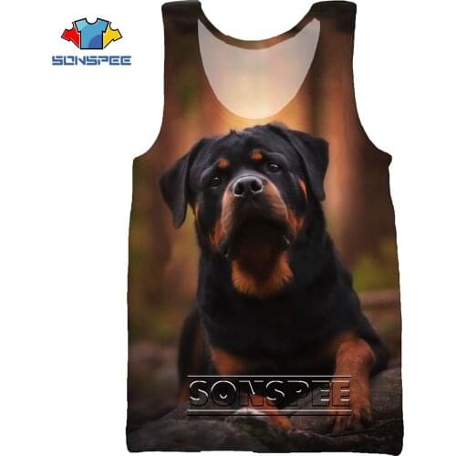 SONSPEE 3D Print Animal Dog Rottweiler Summer Beach Mens Sea Tank Tops Casual Bodybuilding Gym Muscle Sleeveless Vest Shirt