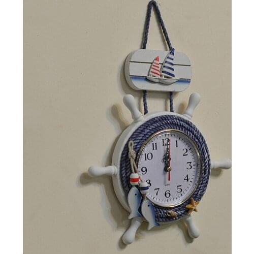 HOT SELLING MODERN DESIGN MEDITERRANEAN HOME FURNISHING CRAFTS RUDDER WOODEN WALL CLOCK LAGER 23*3*32CM ROOM DECOR GIFT