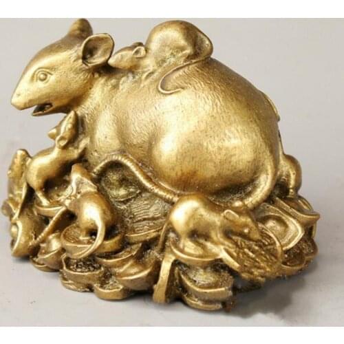 YM Copper Statue Chinese Pure Copper Money Rat Ornaments 12 Zodiac Copper Mouse Nine Mouse Transport Wealth Transfer Home Feng S