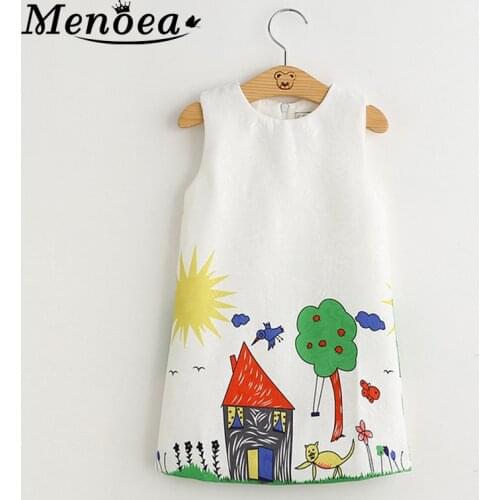 Menoea Girls Dress 2020 European And American Style Baby Girls Dresses Sleeveless Floral Printing for 3-8year Clothes Dress