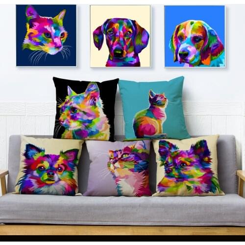 Lovely Colorful Mosaic Animals Pillowcase Cartoon Dog Cat Print Cushion Cover Kid Gift Polyester Pillows Cases Sofa Home Decor