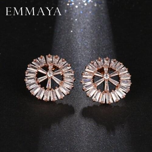 EMMAYA Fashion Women CZ Jewelry Sparkling White Zirconia Stone Round Crystal Big Stud Earrings For Party